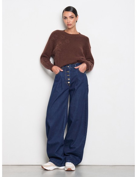 Jeans Wide Leg Com Pinças Rinascimento