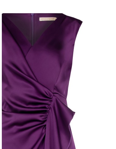 Vestido longo assimétrico cruzado em cetim Rinascimento