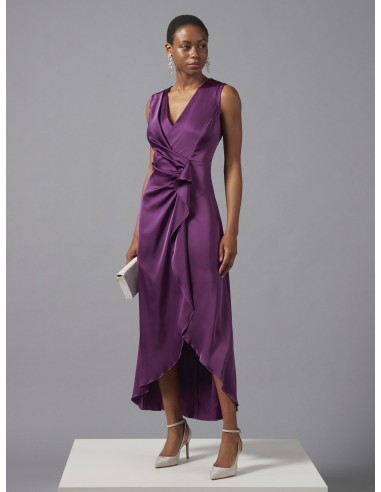 Vestido longo assimétrico cruzado em cetim Rinascimento