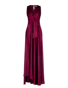 Vestido extra-longo em cetim com decote em V e drapeado na anca Rinascimento 2