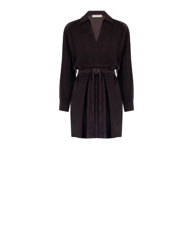 Vestido Curto Em Veludo Canelado Com Decote Em V E Bolsos Rinascimento