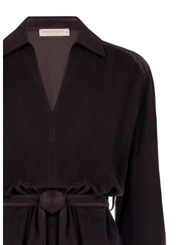 Vestido Curto em Veludo Acanalado com Decote em V e Bolsos Rinascimento