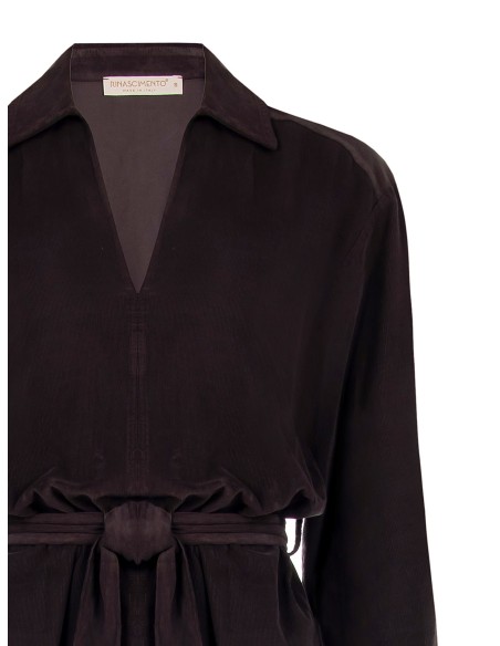 Vestido Curto em Veludo Acanalado com Decote em V e Bolsos Rinascimento