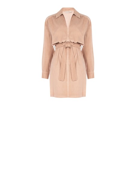 Vestido curto em veludo cotelê com decote em V e bolsos Rinascimento