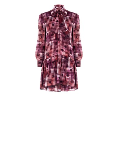 Vestido curto em georgette com botões pequenos e laço Rinascimento