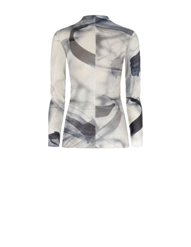 Top de gola alta em malha brilhante semi-transparente Rinascimento