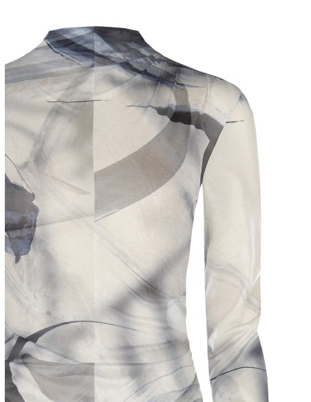 Top de gola alta em malha brilhante semitransparente Rinascimento