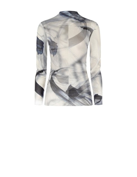 Top de gola alta em malha brilhante semitransparente Rinascimento