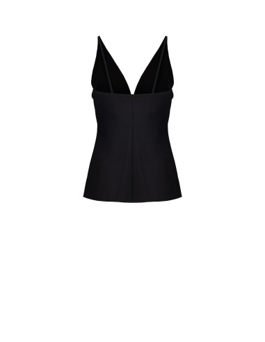 Top ajustado em cetim decotado com copas e broche jóia Rinascimento