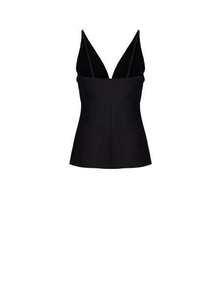 Top ajustado em cetim decotado com copas e broche jóia Rinascimento