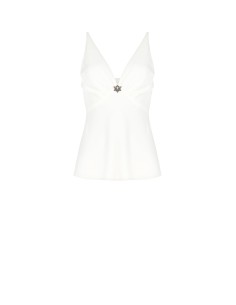 Top acinturado em cetim decotado com copas e broche com jóia Rinascimento 2