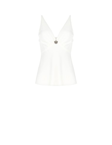 Top Cintado em Cetim Decotado com Copas e Broche Joia Rinascimento