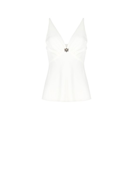 Top Cintado em Cetim Decotado com Copas e Broche Joia Rinascimento