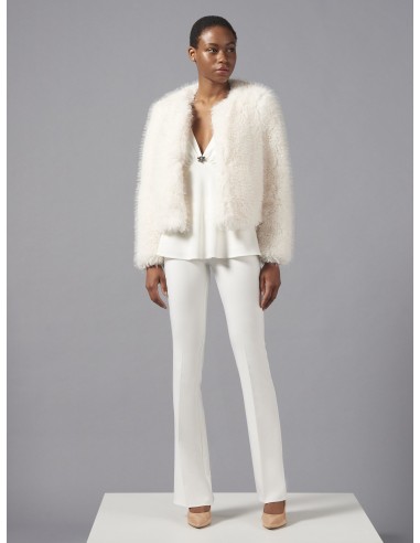 Top acinturado em cetim decotado com copas e broche joia Rinascimento