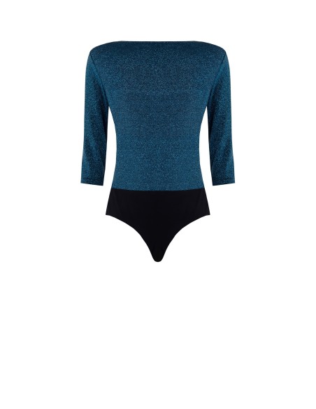 Body em lurex com decote cruzado drapeado e alças Rinascimento