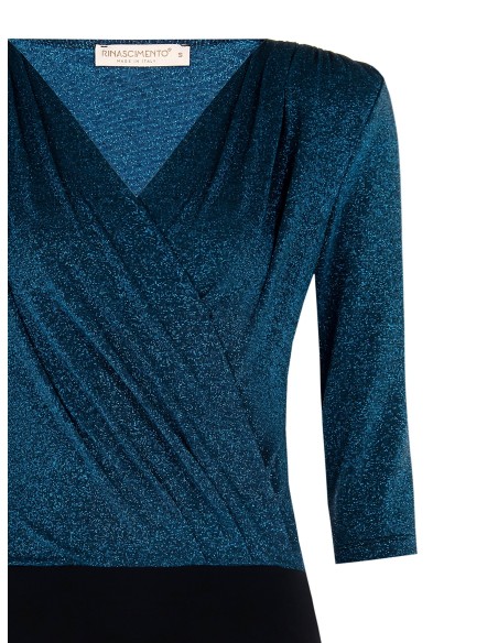 Body em lurex com decote cruzado drapeado e alças Rinascimento