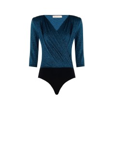 Body em lurex com decote cruzado drapeado e alças Rinascimento