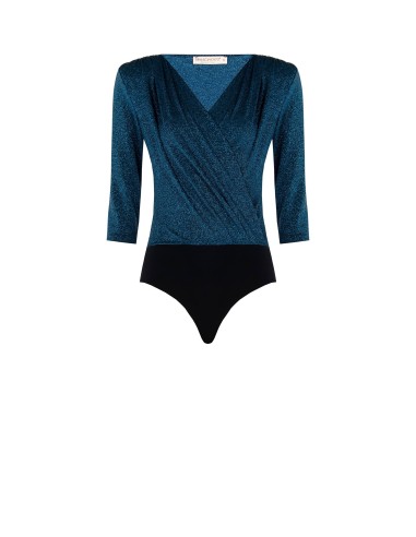 Body em lurex com decote cruzado drapeado e alças Rinascimento