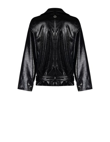 Casaco oversize em pele sintética envernizada com cinto coordenado Rinascimento