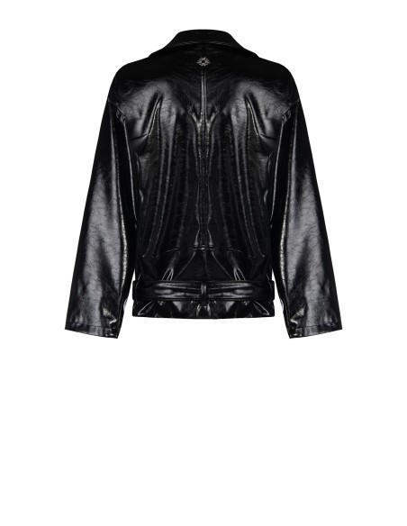 Casaco oversize em pele sintética envernizada com cinto coordenado Rinascimento