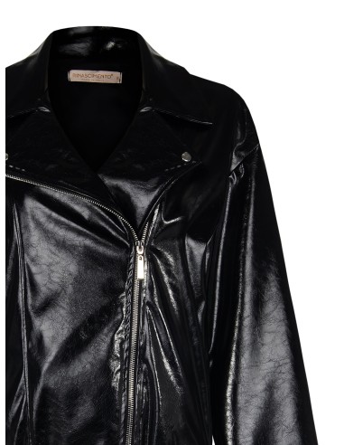 Casaco oversize de pele sintética envernizada com cinto coordenado Rinascimento