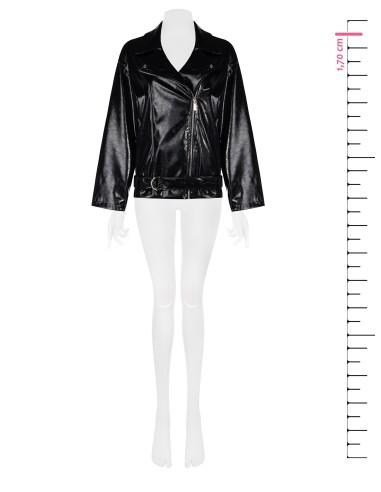 Casaco oversize em pele sintética verniz com cinto coordenado Rinascimento