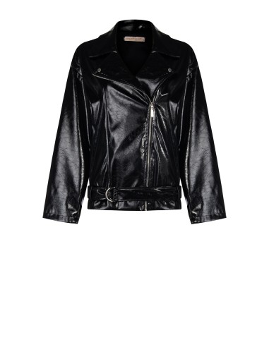 Casaco oversize de pele sintética envernizada com cinto coordenado Rinascimento