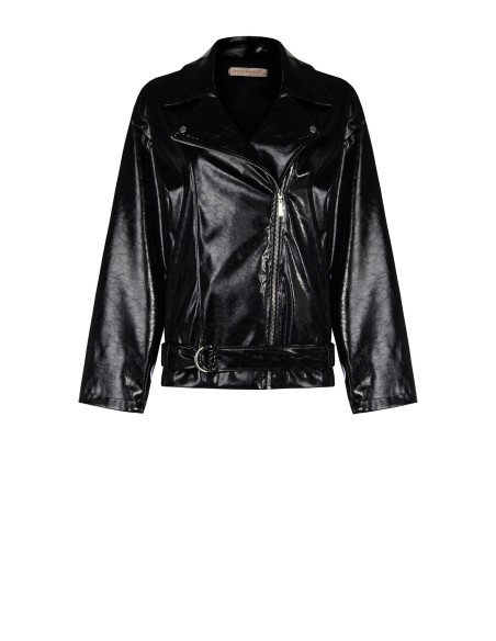 Casaco oversize de pele sintética envernizada com cinto coordenado Rinascimento