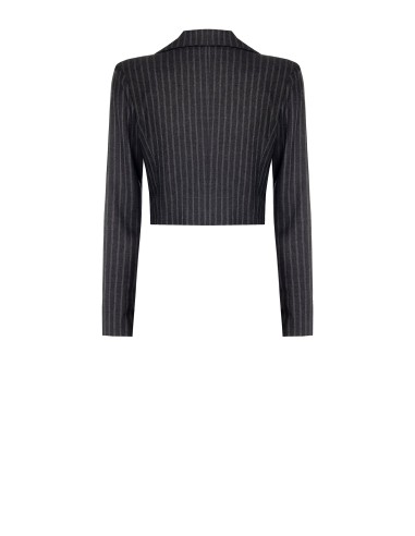 Blazer cropped em tecido às riscas Rinascimento