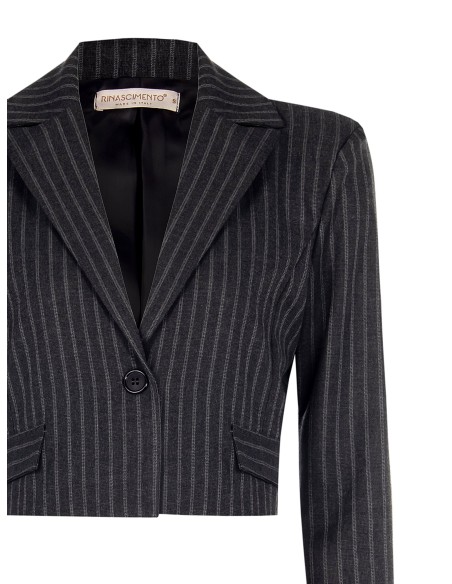 Blazer cropped em tecido risca-de-giz Rinascimento