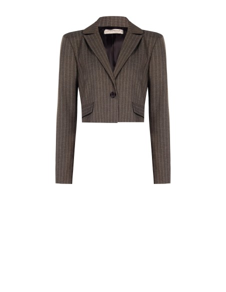 Blazer Cropped em Tecido Risca-de-Giz Rinascimento