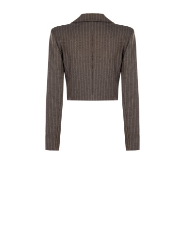 Blazer cropped em tecido risca-de-giz Rinascimento