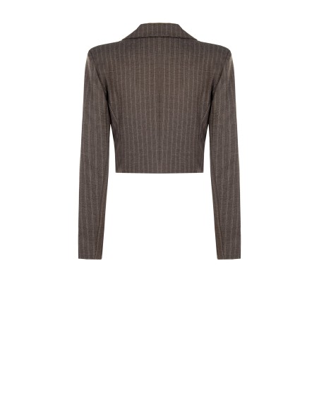 Blazer cropped em tecido risca-de-giz Rinascimento