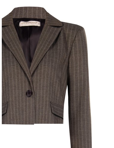 Blazer cropped em tecido risca-de-giz Rinascimento