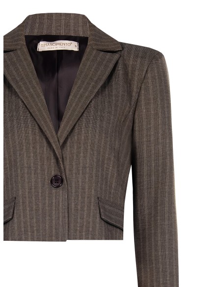 Blazer cropped em tecido risca-de-giz Rinascimento