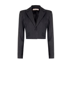 Blazer Cropped em Tecido Risca-de-Giz Rinascimento