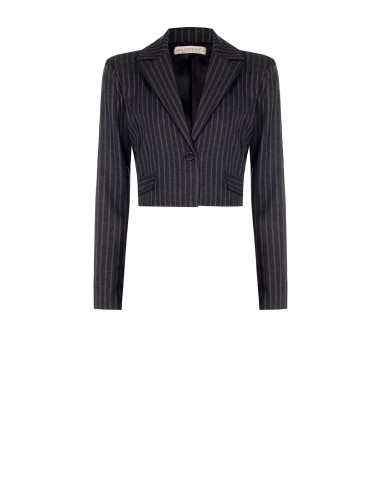 Blazer Cropped em Tecido Risca-de-Giz Rinascimento