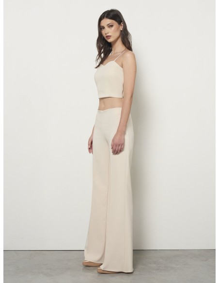 Calças Palazzo em Tecido Técnico com Fecho na Lateral Rinascimento