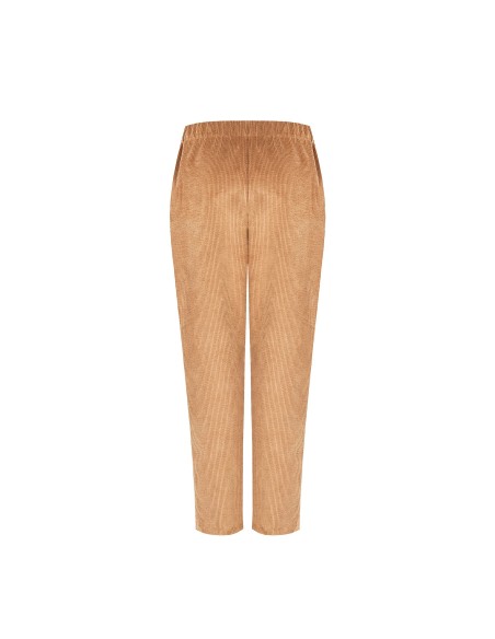 Calças Retas em Veludo Cotelê com Cós Elástico e Bolsos Rinascimento