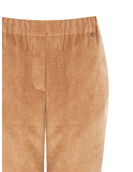 Calças retas em veludo cotelê com elástico na cintura e bolsos Rinascimento