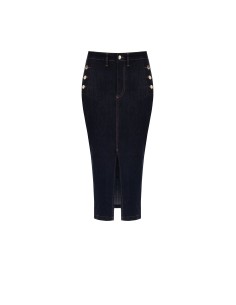 Saia midi tubinho em denim elástico com fenda frontal Rinascimento
