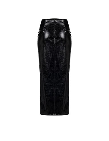 Saia midi em pele sintética envernizada com fenda profunda Rinascimento