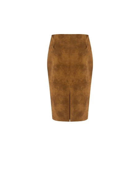 Saia tubinho com efeito camurça e fenda na parte de trás Rinascimento