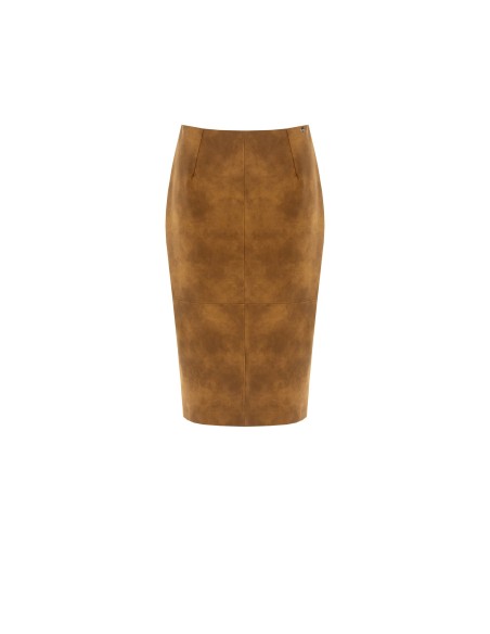 Saia Lápis Efeito Camurça Com Racha Na Parte de Trás Rinascimento