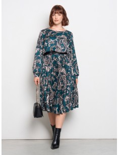 Vestido Curvy com saia circular plissada em cetim Rinascimento Curvy