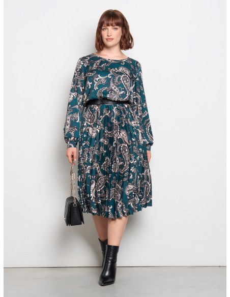 Vestido Curvy com saia circular plissada em cetim Rinascimento Curvy