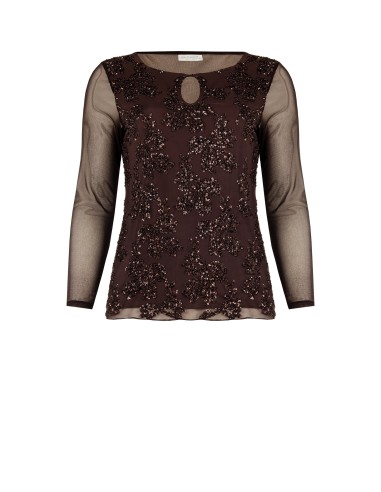 Top Curvy justo em tule com motivo de flores em lantejoulas Rinascimento Curvy