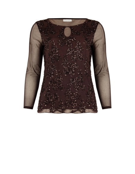 Top Curvy justo em tule com motivo de flores em lantejoulas Rinascimento Curvy