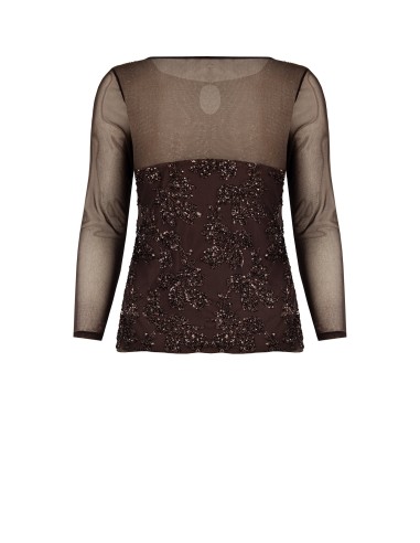 Top Curvy Justo em Tule com Motivo de Flores em Lantejoulas Rinascimento Curvy