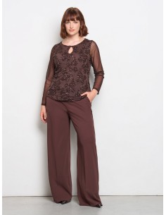 Top Curvy ajustado em tule com motivo floral em lantejoulas Rinascimento Curvy